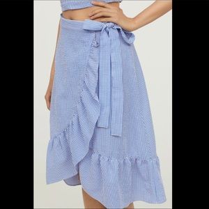 Blue Striped Wrap Skirt
